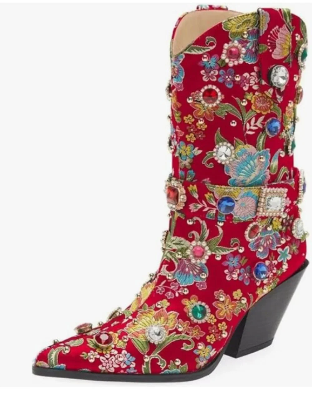 Rhinestone Mid Calf Pointed Boots - Picture 6 of 7